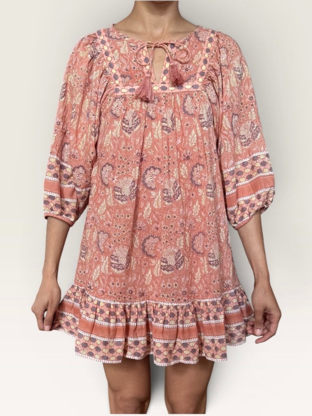 Cleobella Boho Mini Dress Paisley Print Organic Cotton XS
